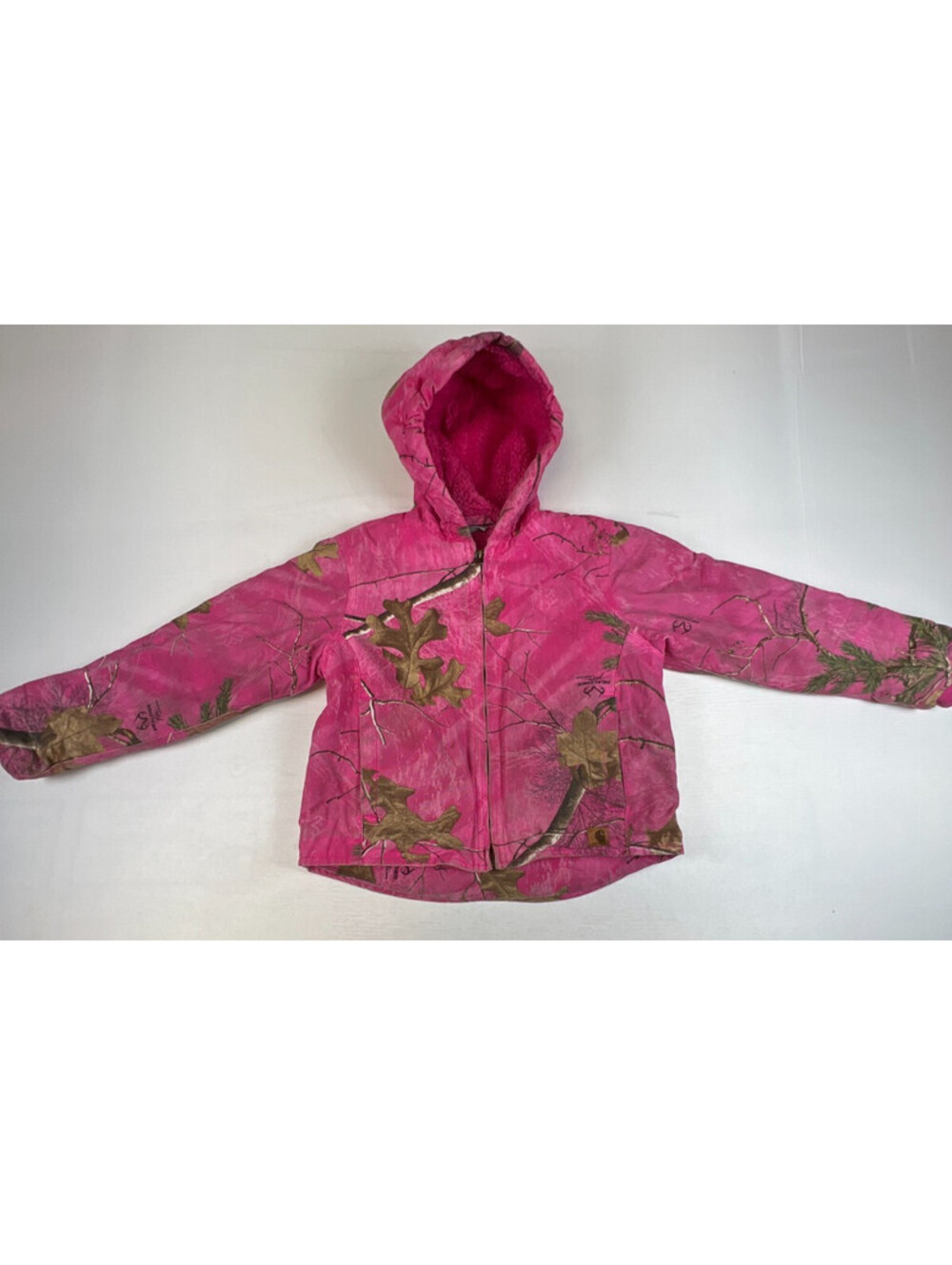 Carhartt Girls S 7-8 Pink Realtree Camo Hooded Jacket Sherpa Lined Full Zip